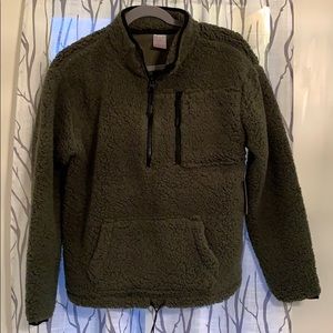 Olive Green 3/4 Zip Sherpa Pullover